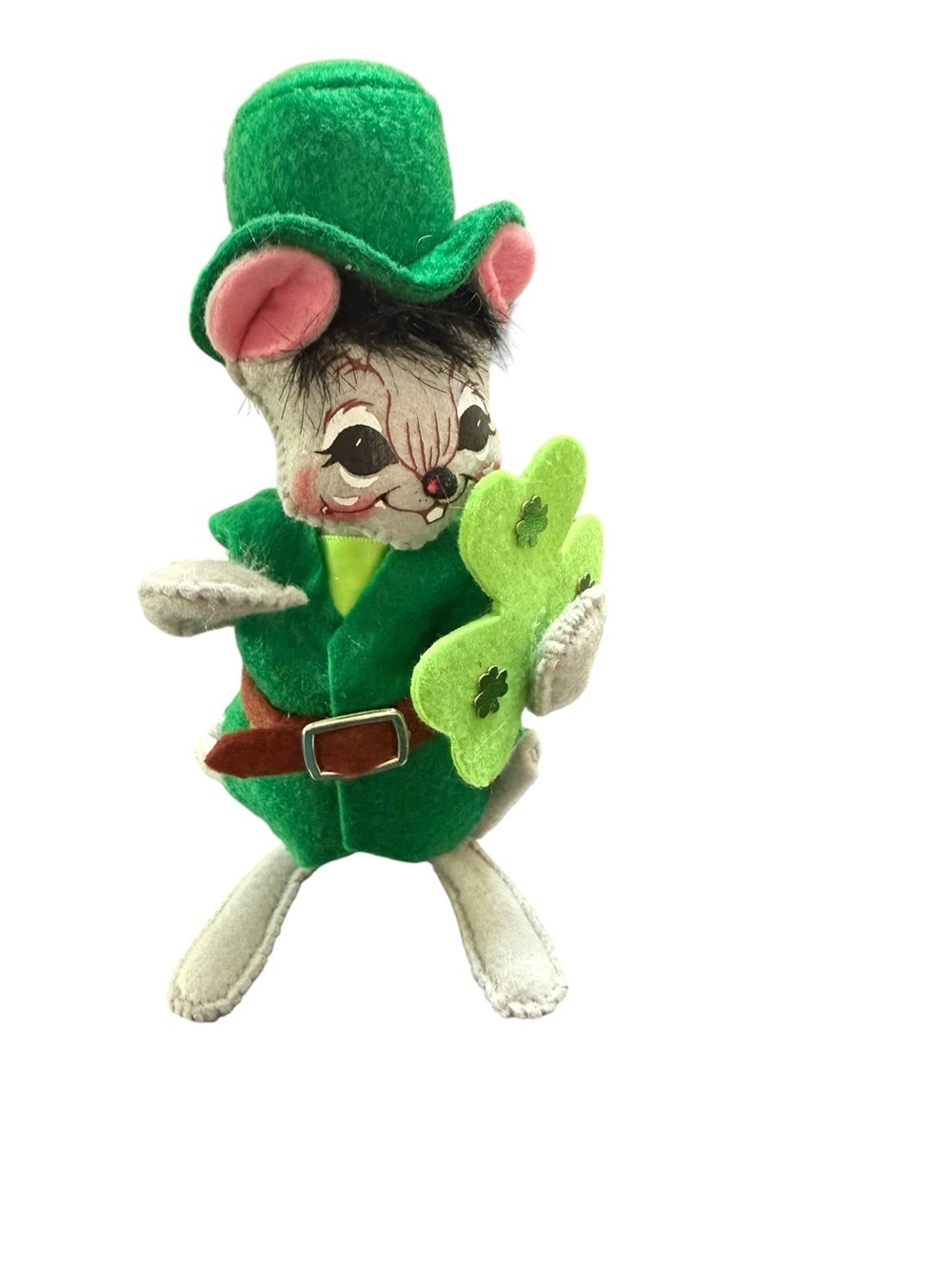 Annalee Irish Boy Mouse With 4 Leaf Clover Green Top Hat 2013 Painted Face